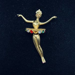 Harrice Simons Miller Gold Tone And Rhinestone Ballerina Brooch